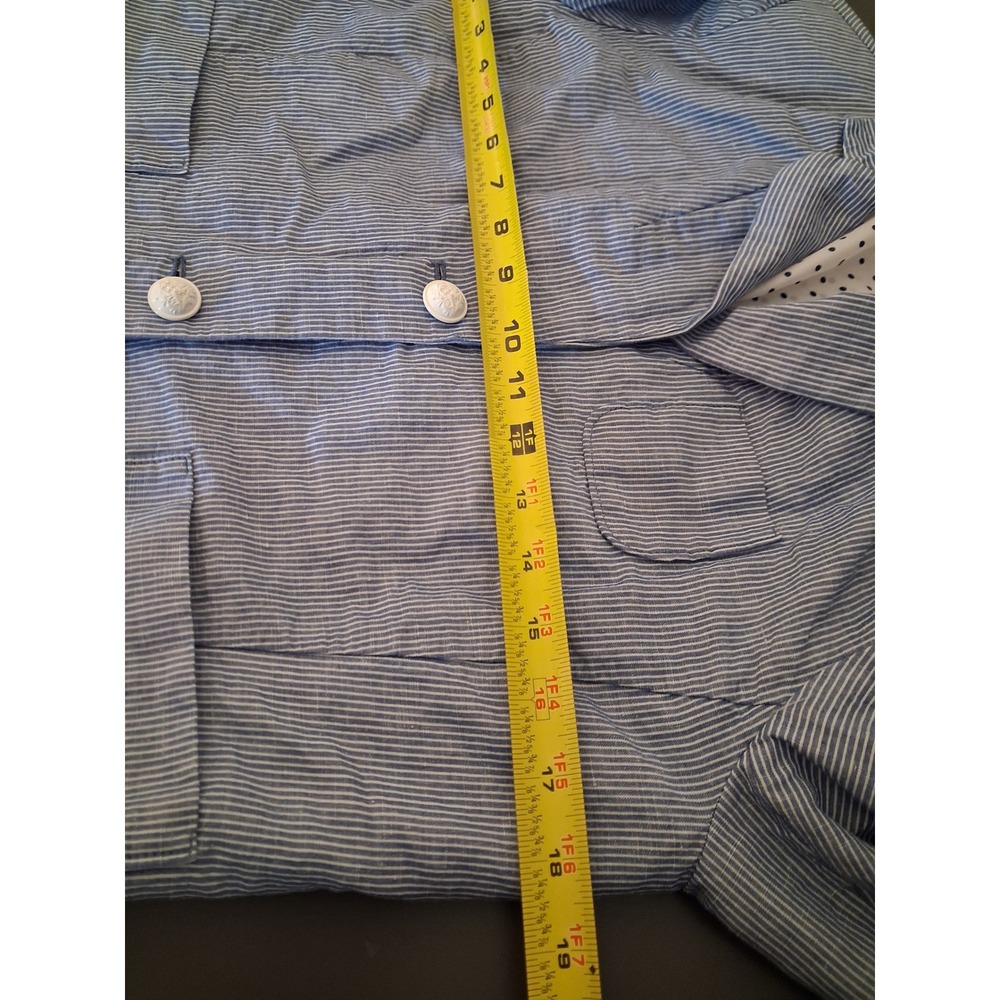 Gap Academy Blazer Blue White Mini Stripe Linen Cotton Jacket 6 Petite 4 - Picture 9 of 13